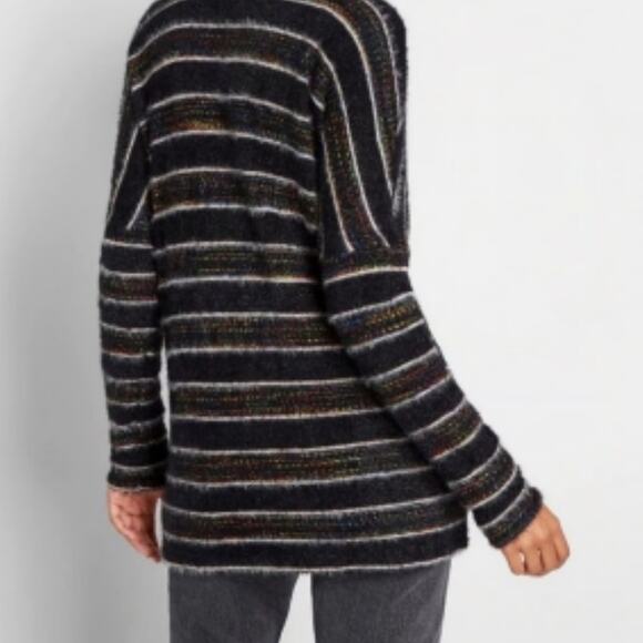 Modcloth Black Multicolor Metallic Chenille Fuzzy Long Sleeve Open Cardigan Sz M - Picture 2 of 11